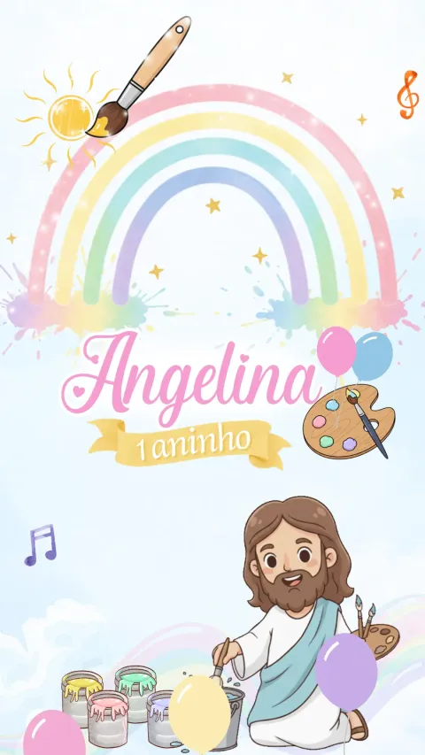 Convite de aniversário infantil O Maior Pintor do Mundo Menina animado com envelope e confirmação de presença