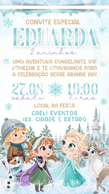 Convite Digital Frozen Cute