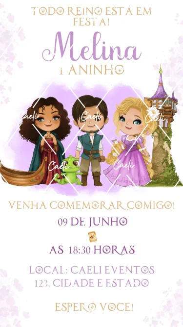 Convite Digital Rapunzel Cute