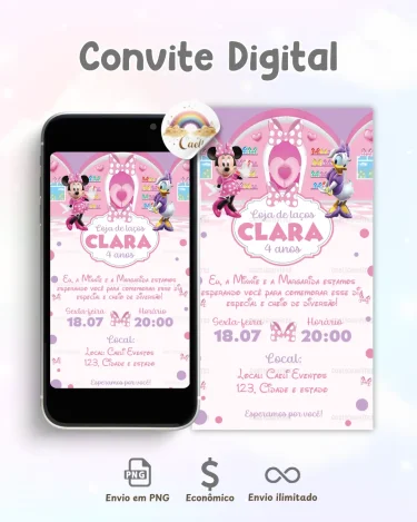 Convite Pink Coquette Laços 2
