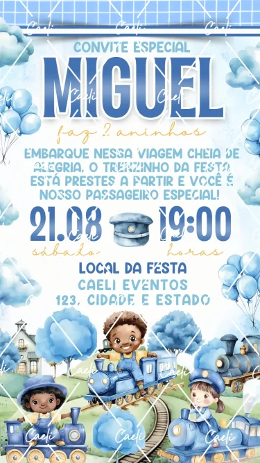 Convite Digital Trenzinho Azul