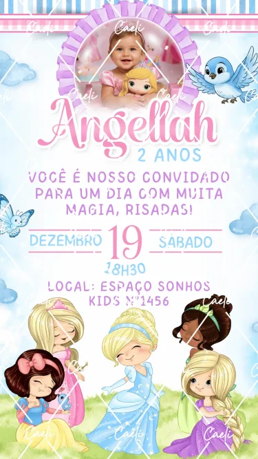 Convite Digital Princesas da Disney Cute 4