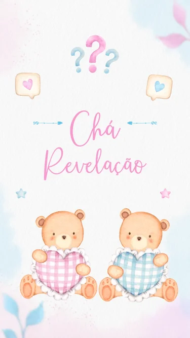 Convite Animado Chá Revelação Azul e Rosa