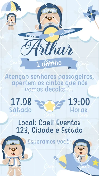 Convite Digital Ursinho Aviador