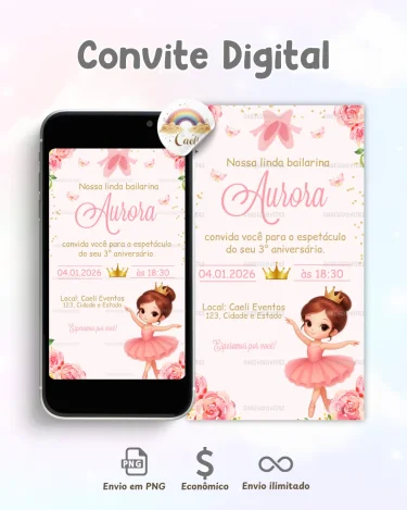 Convite Digital Bailarina Rosa 2