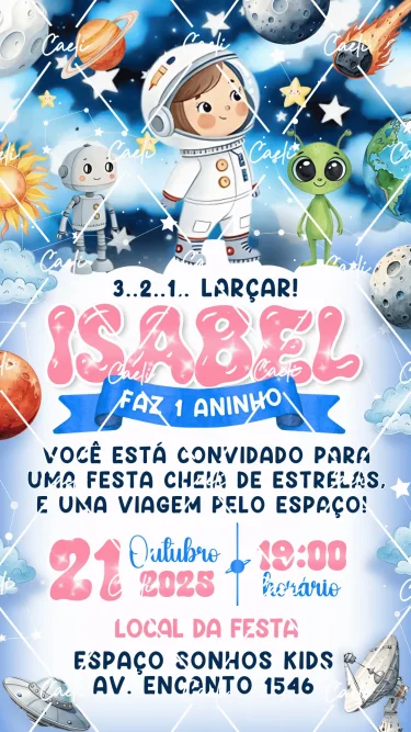 Convite Digital Astronauta Menina 2