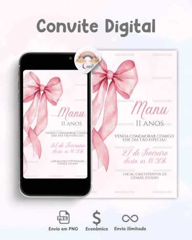 Convite Debutante Laço Rosa