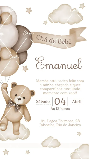 Convite Chá de Bebê Ursinho