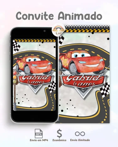 Convite Animado Carros Aquarela