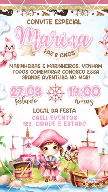 Convite Digital Pirata Menina