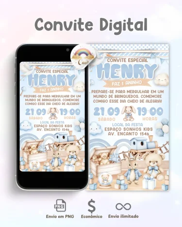Convite Digital Chá de Bebê Azul