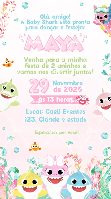 Convite Digital Baby Shark Menina 1