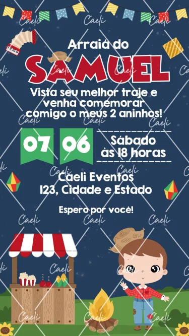Convite Digital Arraiá Festa Junina Azul