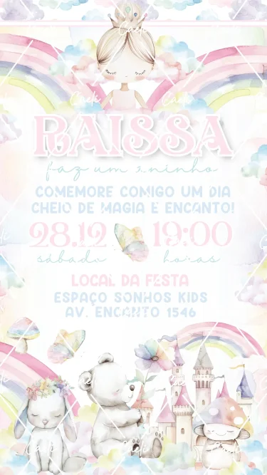 Convite Digital Arco-Íris Menina 2