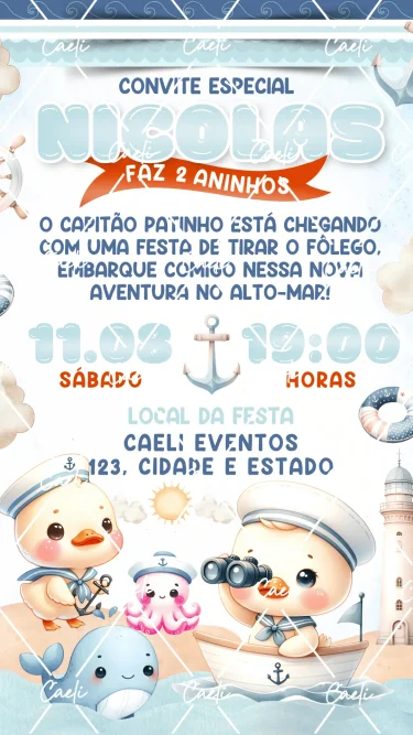 Convite Digital Patinho Marinheiro