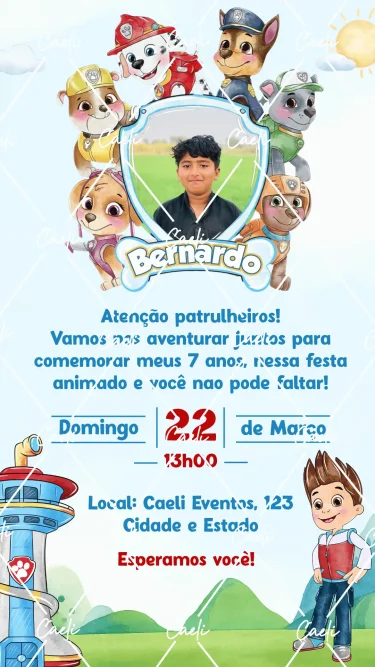 Convite Digital Patrulha Canina Menino 3