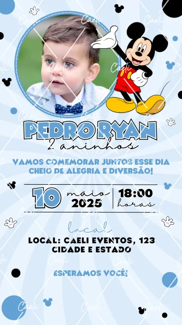 Convite Digital Mickey Azul