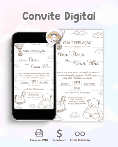 Convite Chá Revelação Minimalista Clean