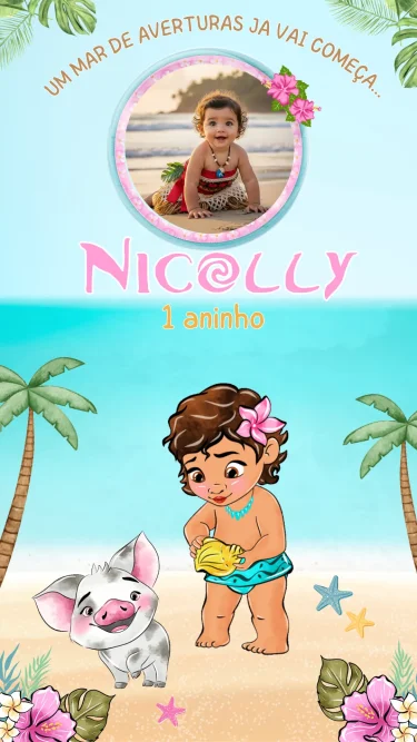 Convite Animado Moana Baby Aquarela