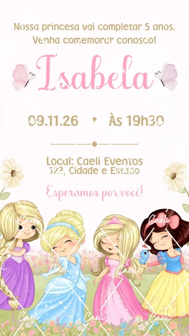 Convite Digital Princesas da Disney Cute 2