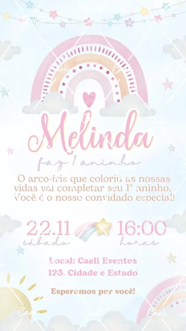 Convite Digital Arco-Íris Menina