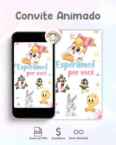 Convite Baby Looney Tunes Animado Interativo Menina