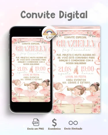 Convite Digital Bailarina Cute