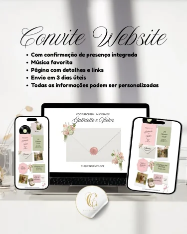 Convite Site de Casamento Verde e Rosa