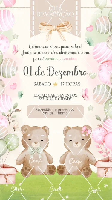 Convite Chá Revelação Verde e Rosa 2