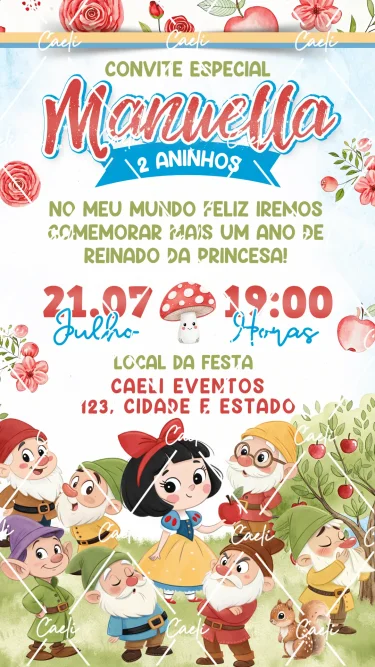 Convite Digital Branca de Neve Cute