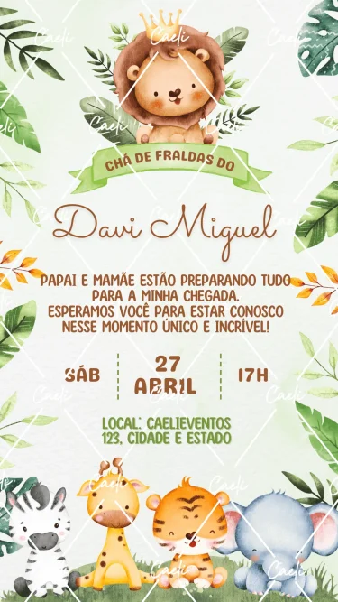 Convite Chá de Bebê Safari