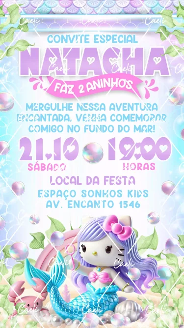 Convite Digital Hello Kitty Sereia
