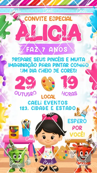 Convite Digital Pintando o 7 Menina
