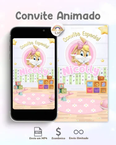 Convite Digital Baby Looney Tunes Menina