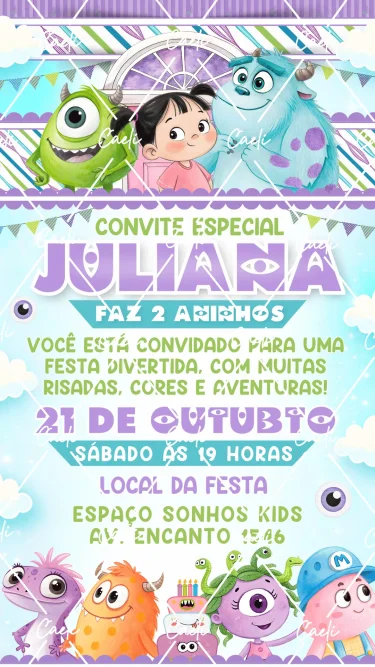 Convite Digital Monstros S.A Cute