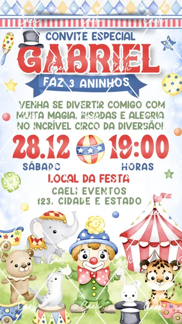 Convite Digital Circo Cute Aquarela