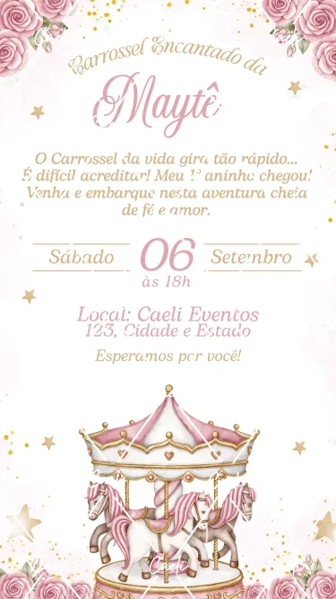 Convite Digital Carrossel Rosa