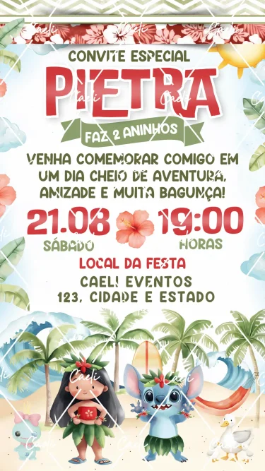 Convite Digital Lilo e Stitch Cute