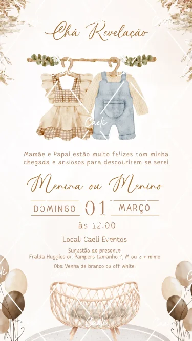 Convite Chá Revelação Boho Neutro