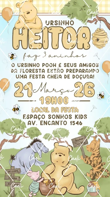 Convite Digital Ursinho Pooh Vintage