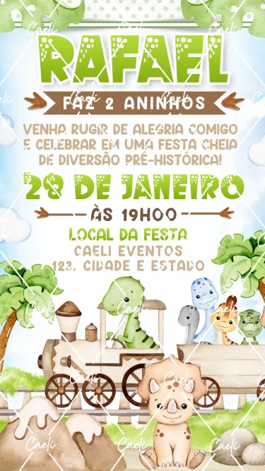 Convite Digital Dinossauro Cute