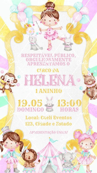Convite Digital Circo Rosa 1