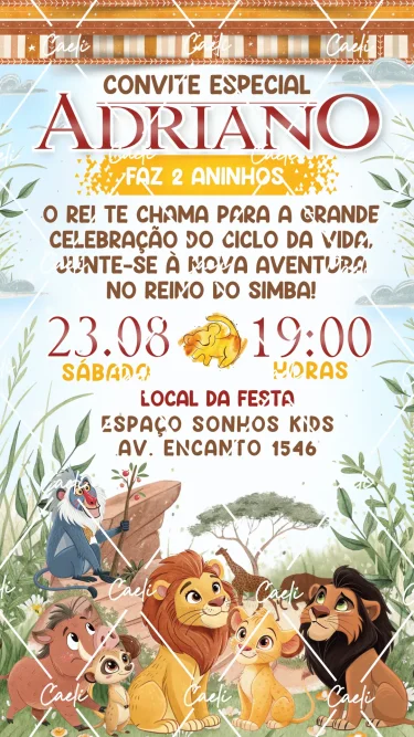 Convite Digital Rei Leão Cute