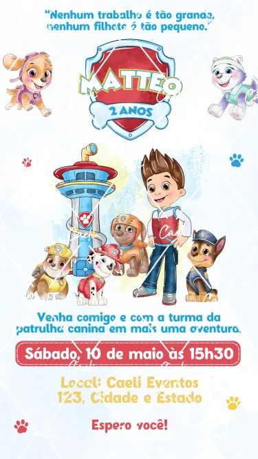 Convite Digital Patrulha Canina Menino 1