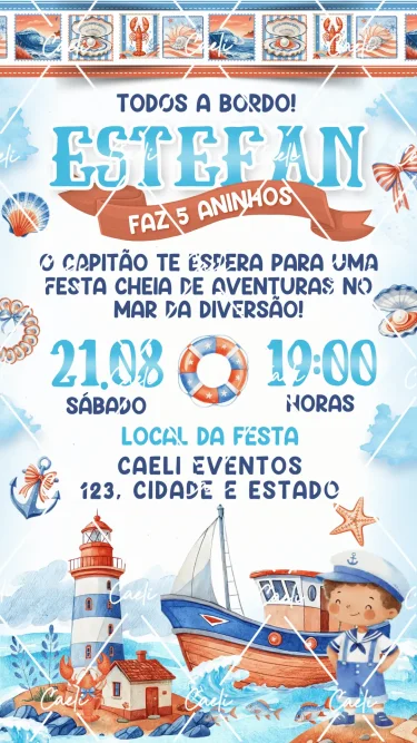 Convite Digital Marinheiro Cute
