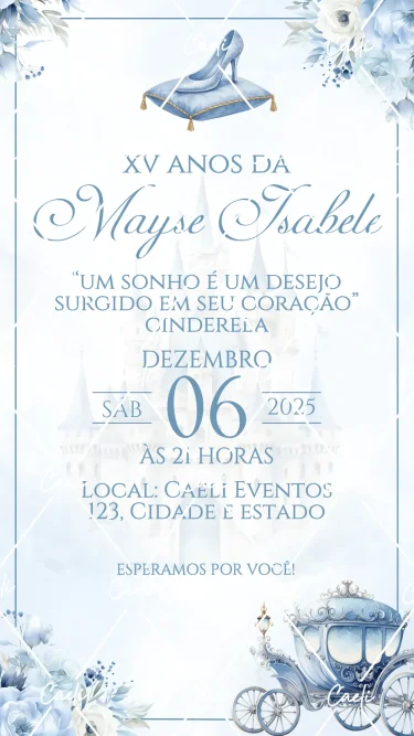 Convite Debutante 15 Anos Floral Azul