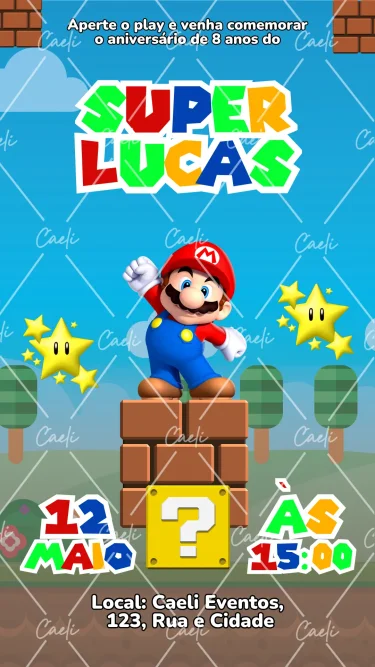 Convite Digital Super Mario 4