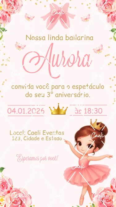 Convite Digital Bailarina Rosa 2