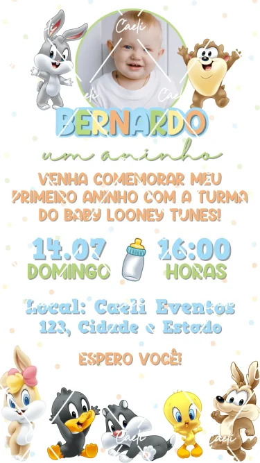 Convite Digital Baby Looney Tunes 2