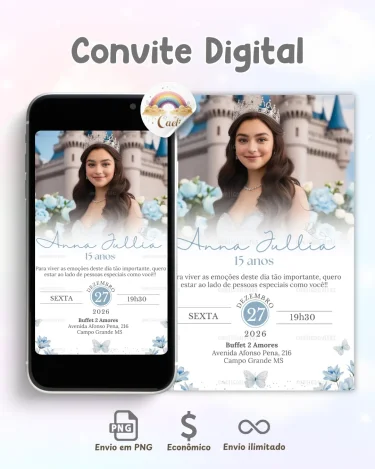 Convite Debutante 15 Anos Floral Azul 2